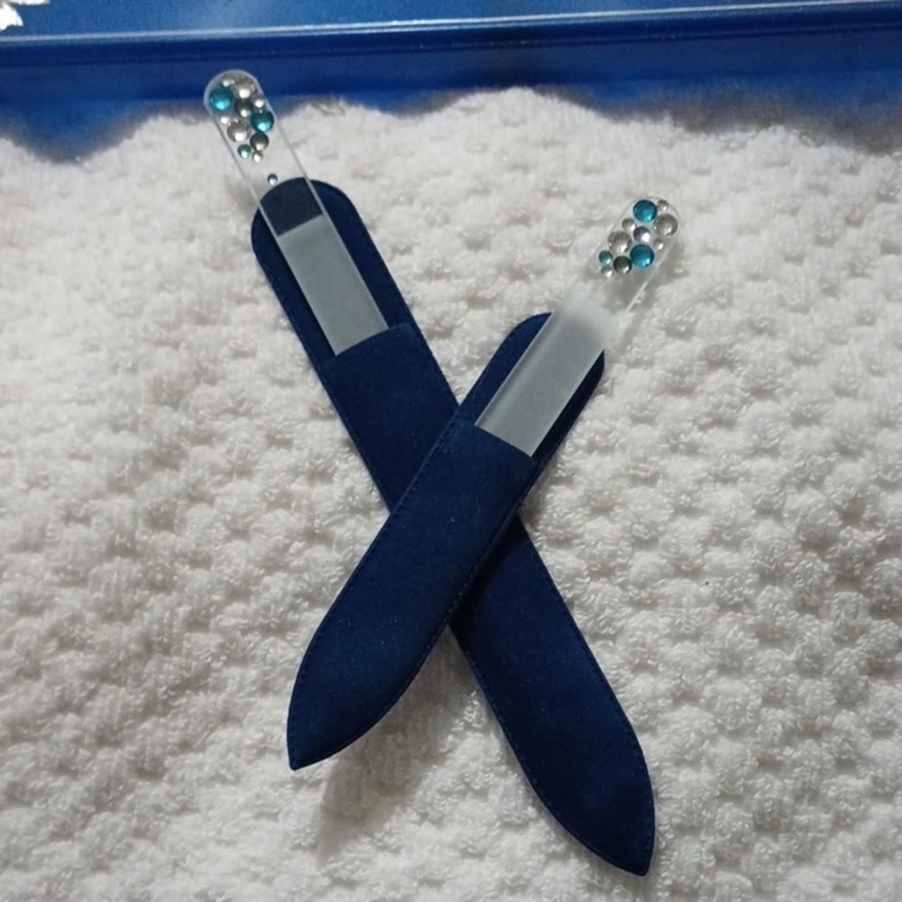 Blue Glass Nail Files with Crystal Accents